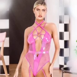 Roma Costume 2pc Vinyl Strappy Bodysuit Lingerie