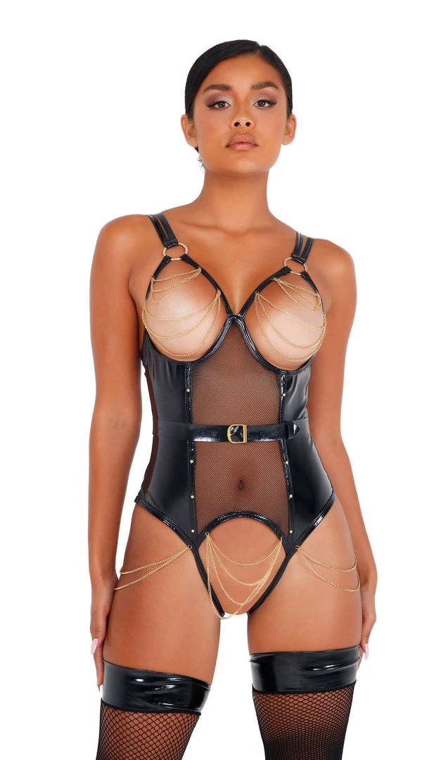 Roma Costume Lingerie 2pc Vinyl Bodysuit With Chain Detail 3 Roma Costume Lingerie 2pc Vinyl Bodysuit With Chain Detail