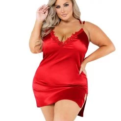 Roma Costume LI443 - New Satin Chemise With Chain & Applique Detail Lingerie