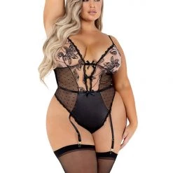 Roma Costume Embroidery & Satin Gartered Teddy Lingerie