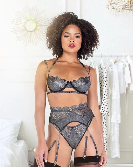 Roma Costume 3PC Sparkle Chained Gartered Bra Set Lingerie 1 Roma Costume 3PC Sparkle Chained Gartered Bra Set Lingerie