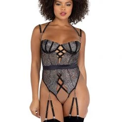 Roma Costume Lingerie Sparkle Gartered Crotchless Teddy