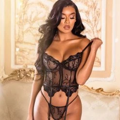 Roma Costume Lingerie 2PC Gartered Floral Bustier Set