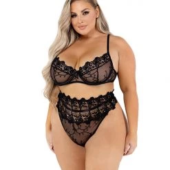 Roma Costume Lingerie 2PC Floral High-Waisted Bra Set