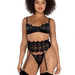 Roma Costume 3PC Embroidered Lace & Satin Bra Garter Set Lingerie 12 Roma Costume 3PC Embroidered Lace & Satin Bra Garter Set Lingerie