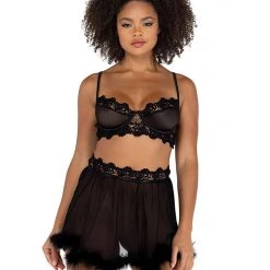 Roma Costume 2PC Mesh Underwire Bralette & Skirt Set With Faux Fur Detail
