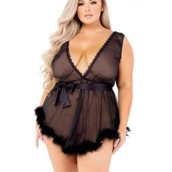 Roma Costume Low Cut Mesh Babydoll With Faux Fur Trim & Satin Tie Lingerie 19 Roma Costume Low Cut Mesh Babydoll With Faux Fur Trim & Satin Tie Lingerie