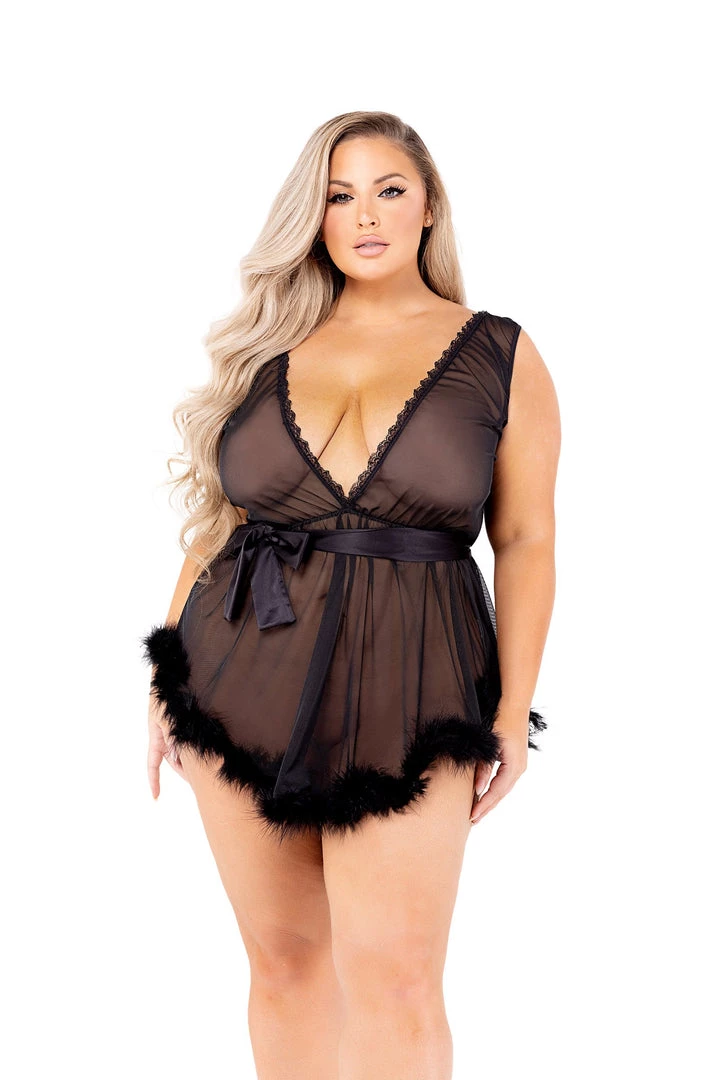 Roma Costume Low Cut Mesh Babydoll With Faux Fur Trim & Satin Tie Lingerie 8 Roma Costume Low Cut Mesh Babydoll With Faux Fur Trim & Satin Tie Lingerie