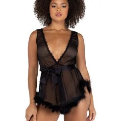 Roma Costume Low Cut Mesh Babydoll With Faux Fur Trim & Satin Tie Lingerie 17 Roma Costume Low Cut Mesh Babydoll With Faux Fur Trim & Satin Tie Lingerie