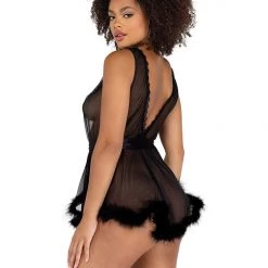 Roma Costume Low Cut Mesh Babydoll With Faux Fur Trim & Satin Tie Lingerie 18 Roma Costume Low Cut Mesh Babydoll With Faux Fur Trim & Satin Tie Lingerie