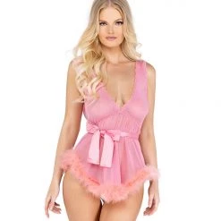 Roma Costume Low Cut Mesh Babydoll With Faux Fur Trim & Satin Tie Lingerie 16 Roma Costume Low Cut Mesh Babydoll With Faux Fur Trim & Satin Tie Lingerie