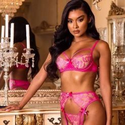 Roma Costume Lingerie 3PC Floral Gartered Bra Set