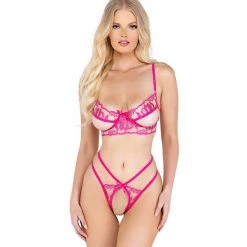 Roma Costume Lingerie 2PC Floral Bra Set With Cutout Underboob