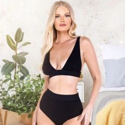 Roma Costume Lingerie 2PC Fitted Rib High-Waisted Bra Set