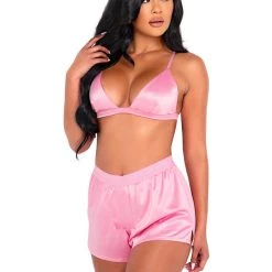 Roma Costume Lingerie 2PC Satin Lounge Set With Triangle Top & Boxing Shorts