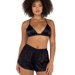 Roma Costume Lingerie 2PC Satin Lounge Set With Triangle Top & Boxing Shorts