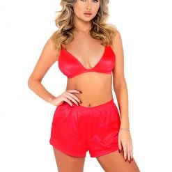 Roma Costume Lingerie 2PC Satin Lounge Set With Triangle Top & Boxing Shorts