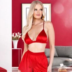 Roma Costume Lingerie 2PC Satin Lounge Set With Triangle Top & Boxing Shorts