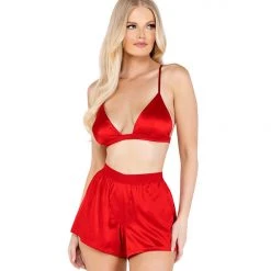 Roma Costume Lingerie 2PC Satin Lounge Set With Triangle Top & Boxing Shorts