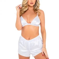 Roma Costume Lingerie 2PC Satin Lounge Set With Triangle Top & Boxing Shorts