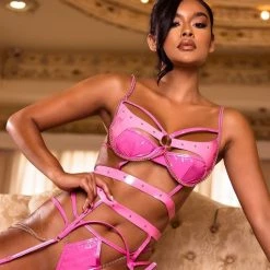 Roma Costume Lingerie 3PC Vinyl & Chain Bra Set