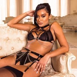 Roma Costume 2PC Vinyl & Chain Crotchless Bra Set