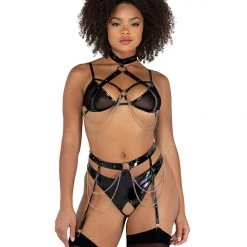 Roma Costume 2PC Vinyl & Chain Crotchless Bra Set