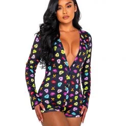 Roma Costume Sweetheart Printed Long Sleeved Romper Lingerie 5 Roma Costume Sweetheart Printed Long Sleeved Romper Lingerie