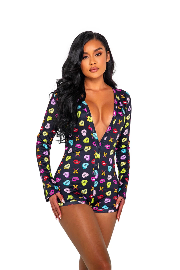 Roma Costume Sweetheart Printed Long Sleeved Romper Lingerie 3 Roma Costume Sweetheart Printed Long Sleeved Romper Lingerie