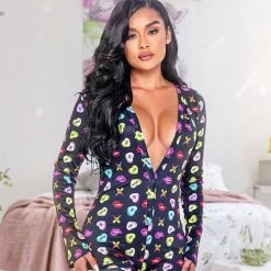 Roma Costume Sweetheart Printed Long Sleeved Romper Lingerie