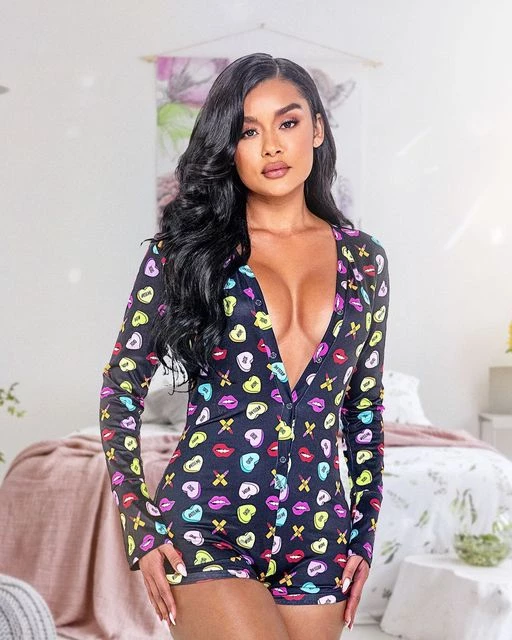 Roma Costume Sweetheart Printed Long Sleeved Romper Lingerie 1 Roma Costume Sweetheart Printed Long Sleeved Romper Lingerie