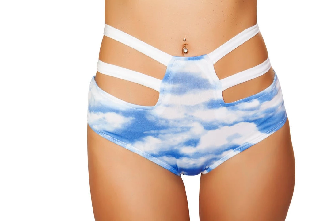 Roma Costume High Waisted Strapped Printed Shorts - Clouds 1 Roma Costume High Waisted Strapped Printed Shorts - Clouds