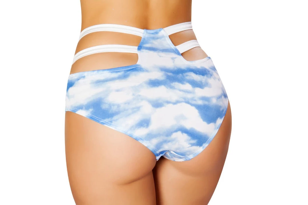 Roma Costume High Waisted Strapped Printed Shorts - Clouds 2 Roma Costume High Waisted Strapped Printed Shorts - Clouds