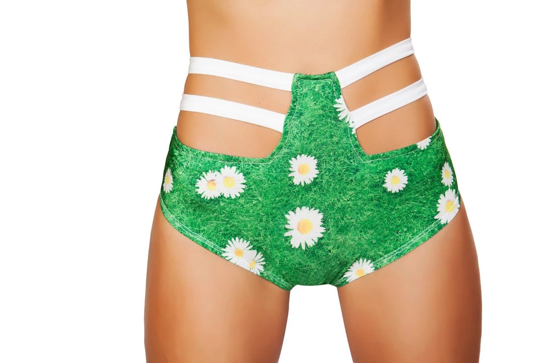 Roma Costume High Waisted Strapped Printed Shorts - Grass 1 Roma Costume High Waisted Strapped Printed Shorts - Grass