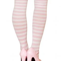 Roma Costume Pair Of Pink And White Striped Stockings Hosiery