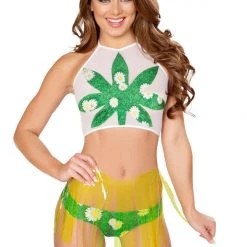 Roma Costume Sheer Top With Leaf Detail